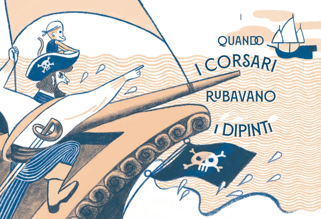 Illustrazione di corsari che cercano di rubare un dipinto (di Cristina Trapanese).